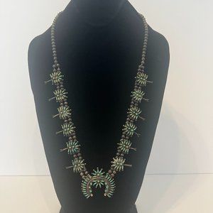 Vintage Petit Point Squash Blossom Necklace